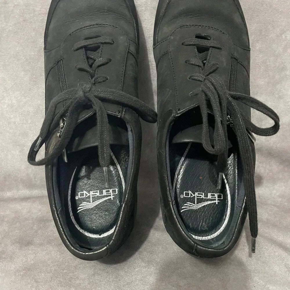 Dansko Hazel Black Leather Lace Up Comfort Shoes Womens EU 42 US 11.5 Side Zip‎